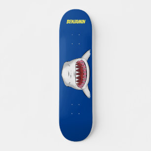 Great white shark mean cartoon illustration skateboard