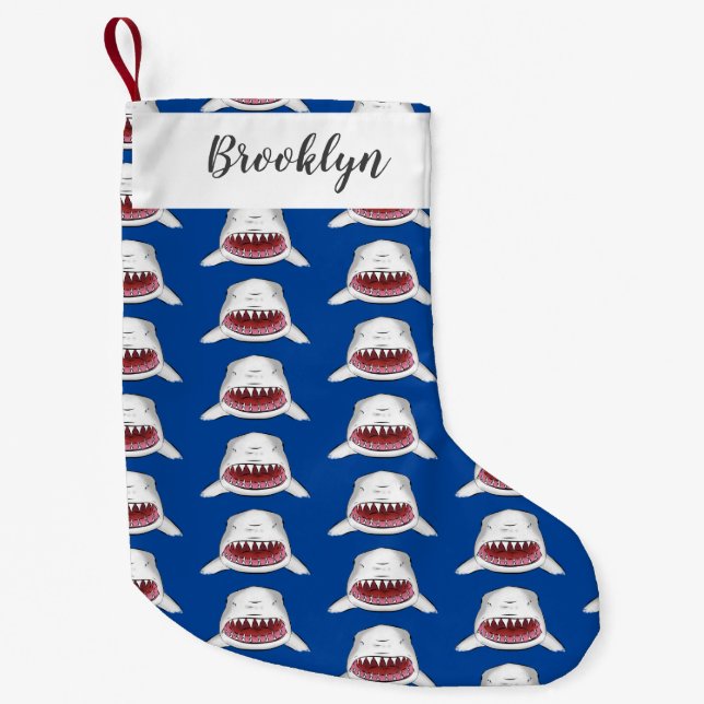 Great white shark mean cartoon illustration small christmas stocking (Front)