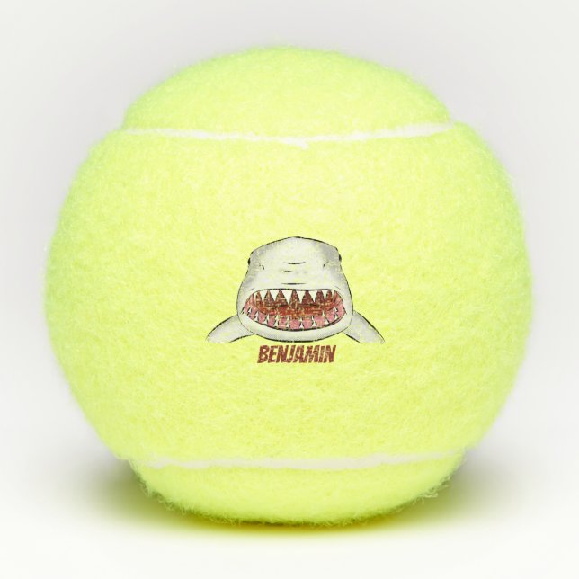 Great white shark mean cartoon illustration tennis balls (Front)