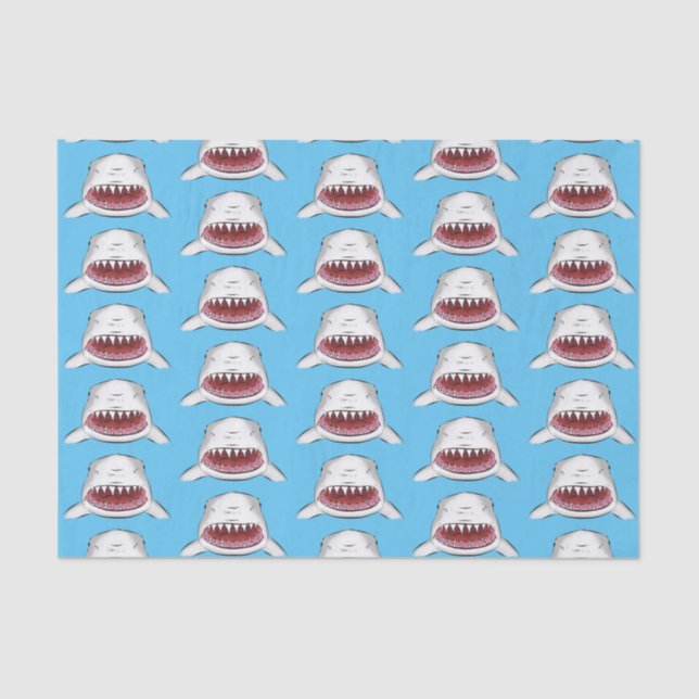 Great white shark mean cartoon illustration tissue paper (Front)