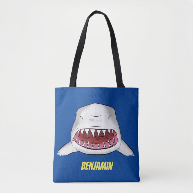Great white shark mean cartoon illustration tote bag (Front)