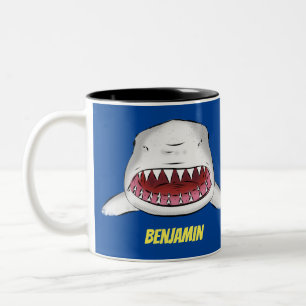 Great white shark mean cartoon illustration Two-Tone coffee mug