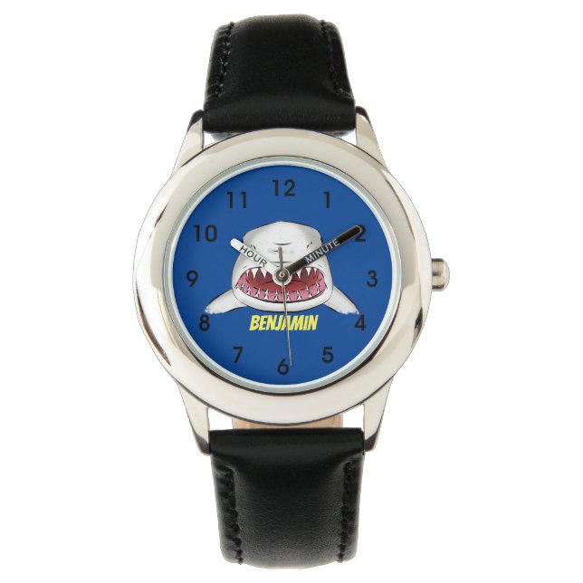 Great white shark mean cartoon illustration watch (Front)