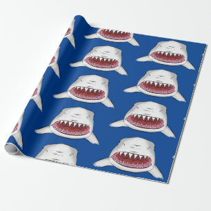 Great white shark mean cartoon illustration wrapping paper