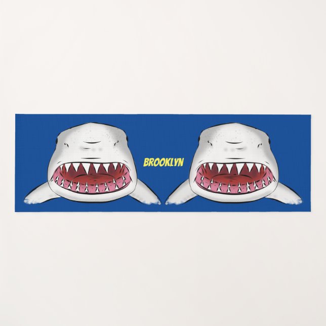 Great white shark mean cartoon illustration yoga mat (Front (Horizontal))