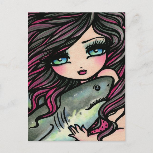 Great White Shark Mermaid Fantasy Art Postcard (Front)