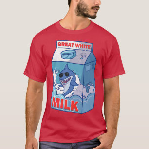 Great White Shark Milk Bo Carton Pack Funny Quirky T-Shirt