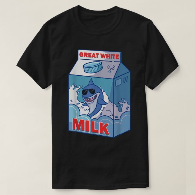 Great White Shark Milk Bo Carton Pack Funny Quirky T-Shirt (Design Front)