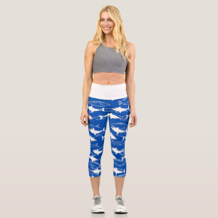Great White Shark Navy Green Monogram High Waisted Capri Leggings