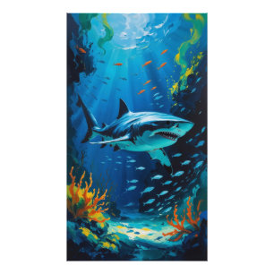 Great White Shark Ocean Painting Vibrant  Photo Pr Print
