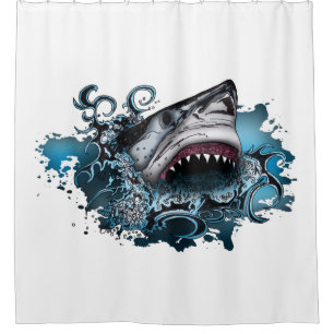 Great White Shark Ocean Wave Bold Bathroom Shower Curtain