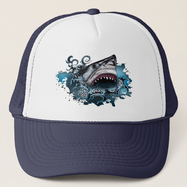 Great White Shark Ocean Wave Trucker Hat (Front)
