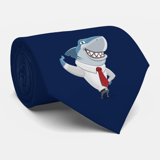 Great White Shark Office Clothes Cartoon Necktie (Rolled)