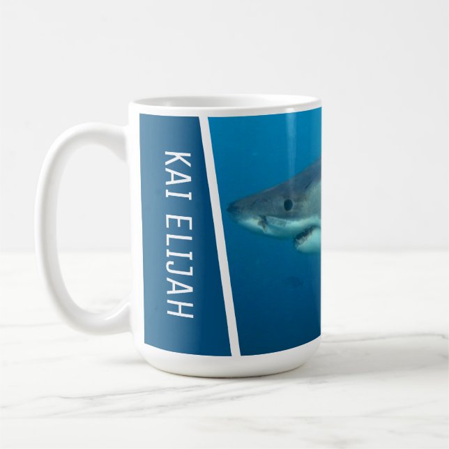 Great White Shark Personalised Dark Blue Large Coffee Mug (Left)