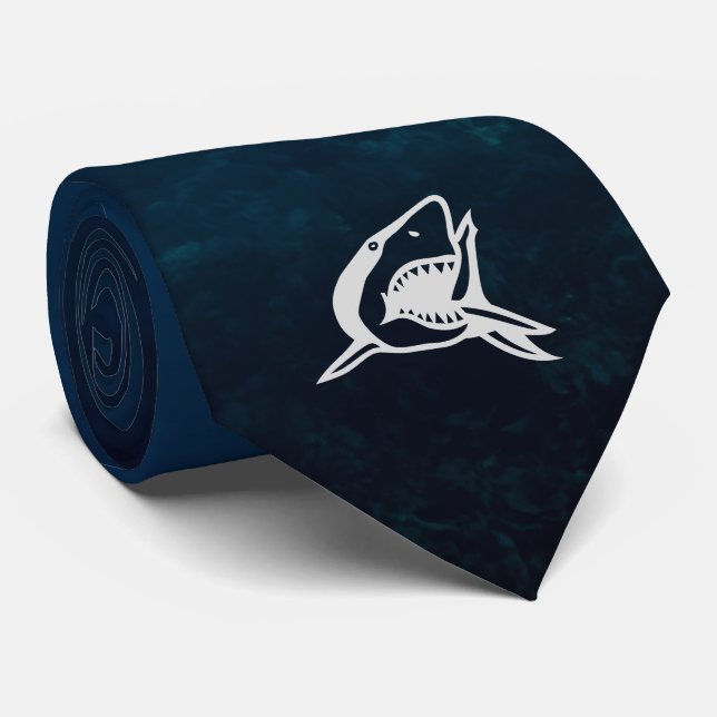 Great White Shark Picture Font Blue Ocean Necktie (Rolled)