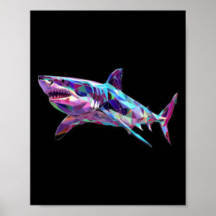 Great White Shark Polygon Fishing Scuby Diving Sha Poster