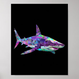 Great White Shark Polygon Fishing Scuby Diving Sha Poster