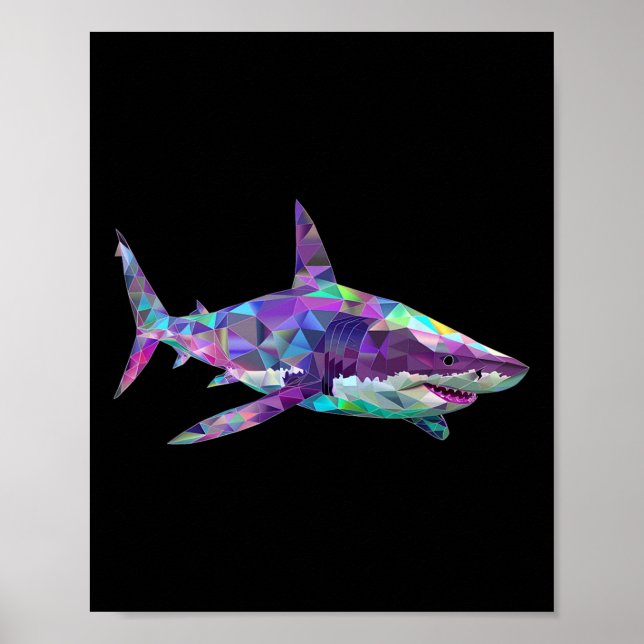 Great White Shark Polygon Fishing Scuby Diving Sha Poster (Front)