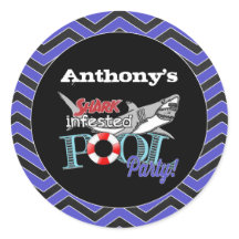 Great White Shark Pool Birthday Party Stickers
