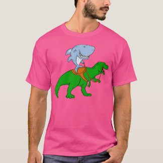 Great White Shark Riding A T Rex T Shirt