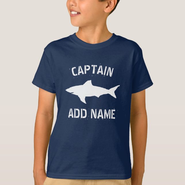 Great white shark silhouette boat captain kid's T-Shirt (Front)