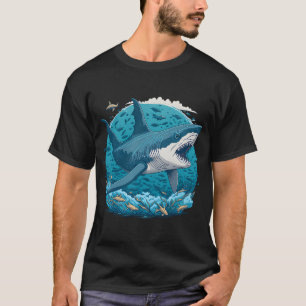 Great white shark swimming with small fish T-Shirt