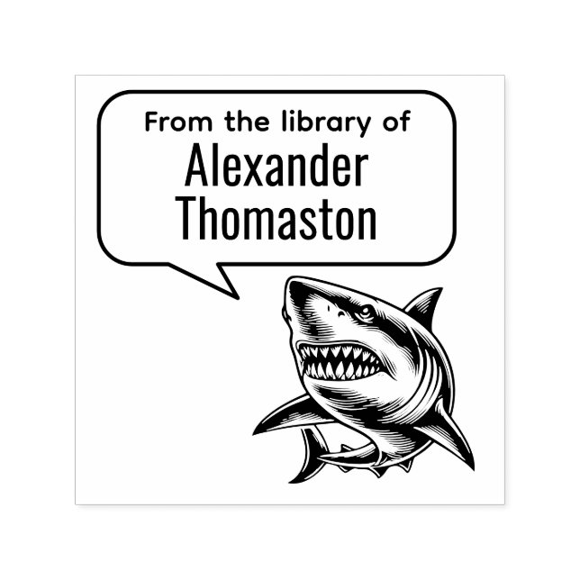 Great White Shark Talk Bubble Library Book Name Self-inking Stamp (Design)