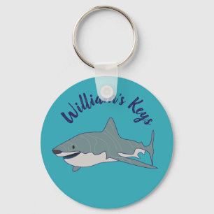 Great White Shark Teal Blue Personalised Key Ring