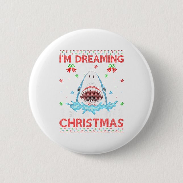 Great White Shark Ugly Xmas Sweater Shark Fishing  6 Cm Round Badge (Front)