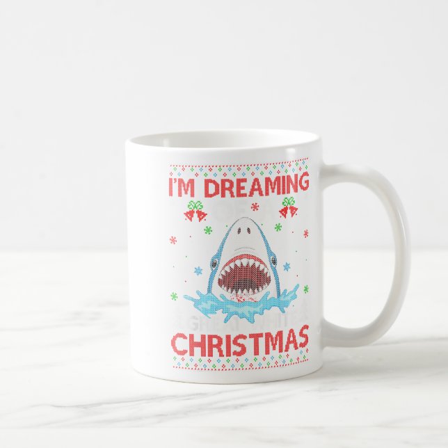 Great White Shark Ugly Xmas Sweater Shark Fishing  Coffee Mug (Right)