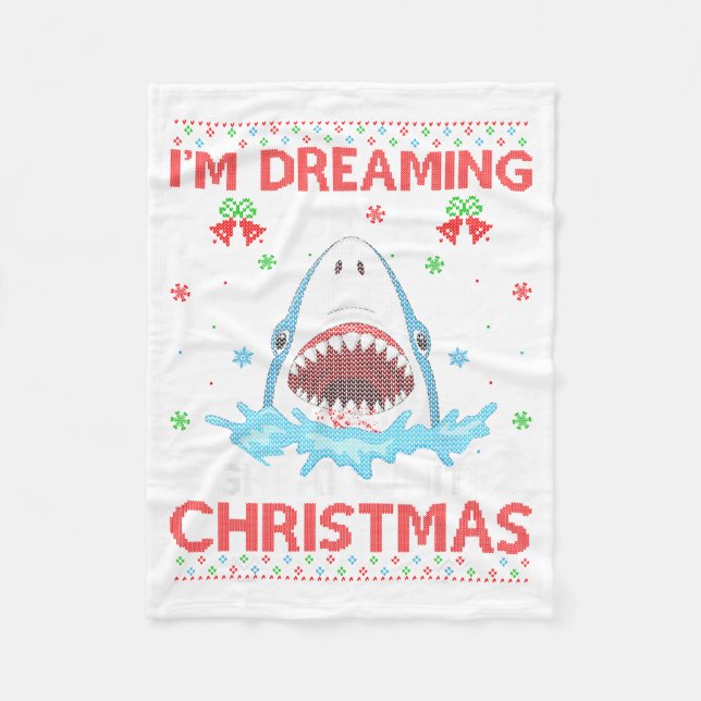 Great White Shark Ugly Xmas Sweater Shark Fishing  Fleece Blanket (Front)