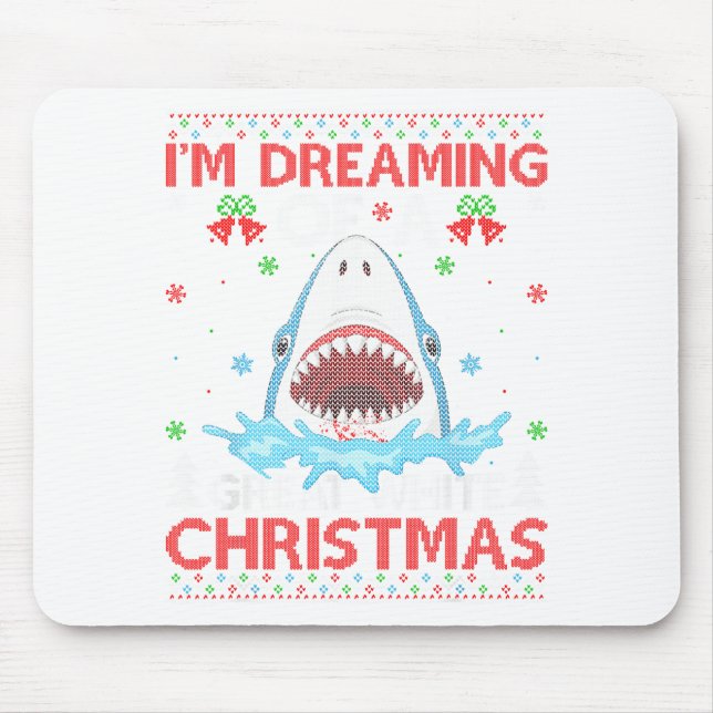 Great White Shark Ugly Xmas Sweater Shark Fishing  Mouse Mat (Front)