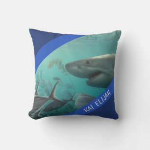 Great White Shark Underwater Australia Blue Cushion