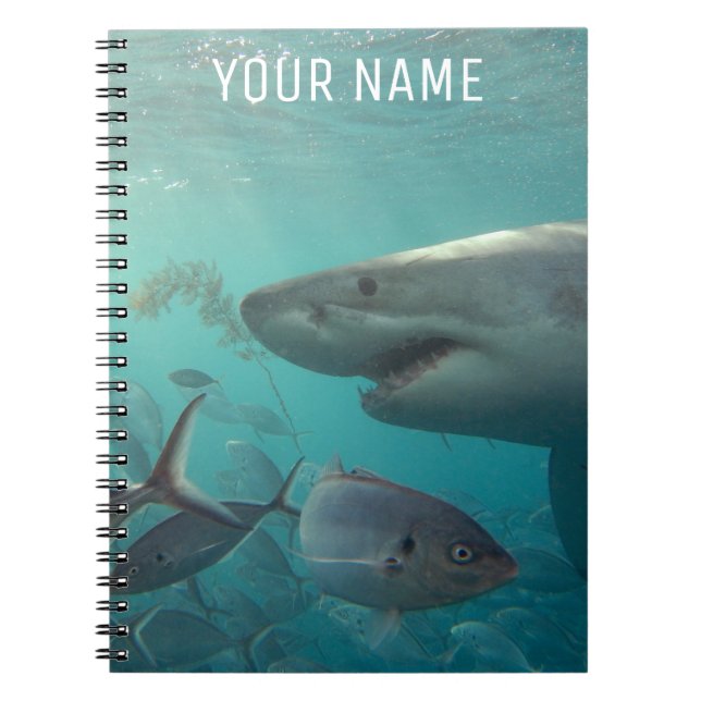 Great White Shark Underwater Portrait Personalised Notebook (Front)