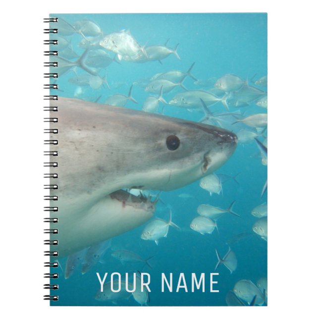 Great White Shark Underwater Portrait Personalised Notebook (Front)