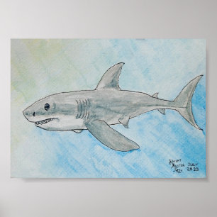 Great White Shark Watercolor Poster