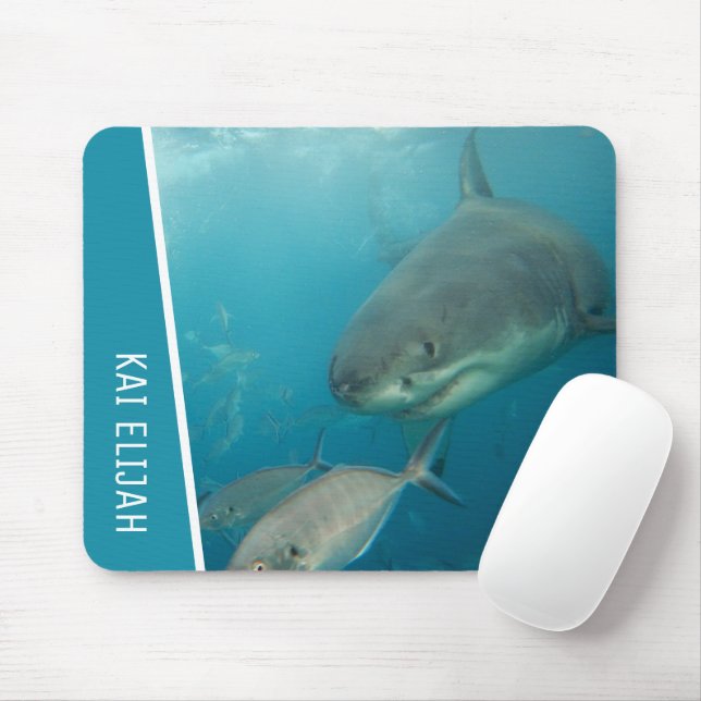 Great White Shark With Fish Ocean Mouse Mat (With Mouse)