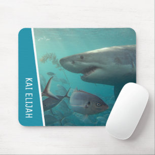 Great White Shark With Fish Underwater Customised Mouse Mat