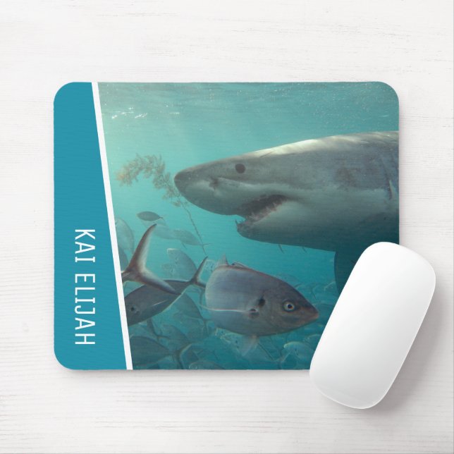 Great White Shark With Fish Underwater Customised Mouse Mat (With Mouse)