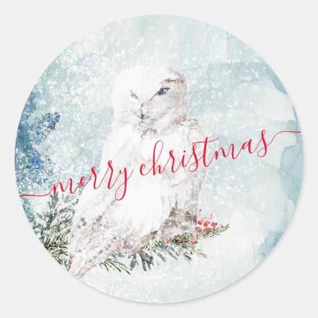 Great White Snowy Owl Classic Round Sticker (Front)