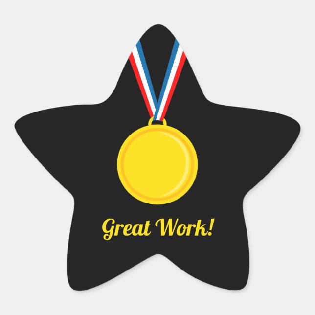 Great Work Gold Medal Red and Blue School Award  Star Sticker (Front)