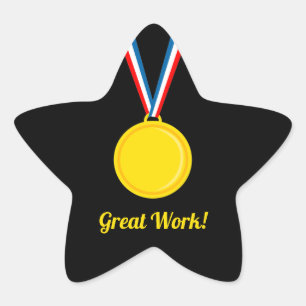 Great Work Gold Medal Red and Blue School Award  Star Sticker