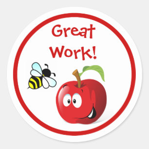 Great Work or Job Teacher Student School Bee Apple Classic Round Sticker