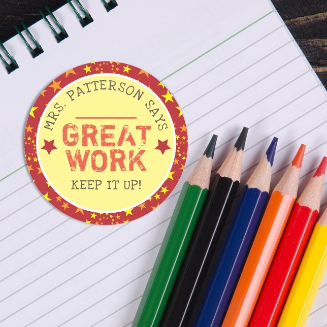 Great Work | Personalised Teachers Classic Round Sticker (Great Work | Personalized Teachers Classic Round Sticker)