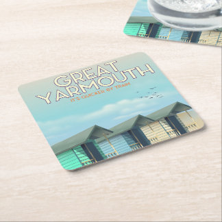 Great Yarmouth Beach hut travel poster Square Paper Coaster