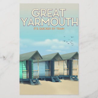Great Yarmouth Beach hut travel poster Stationery