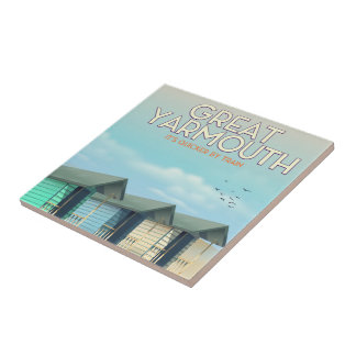 Great Yarmouth Beach hut travel poster Tile
