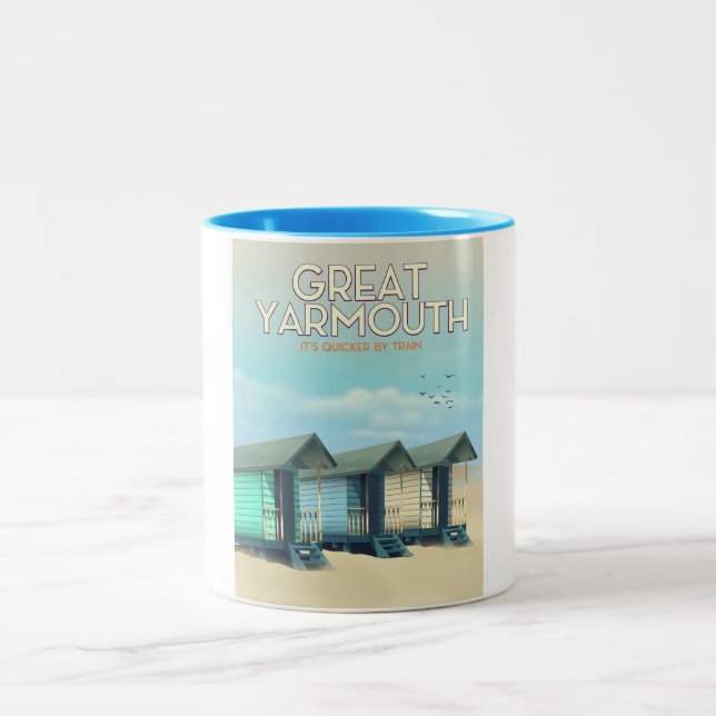 Great Yarmouth Beach hut travel poster Two-Tone Coffee Mug (Center)