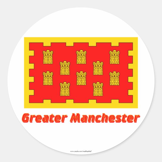 Greater Manchester Flag with Name Classic Round Sticker (Front)