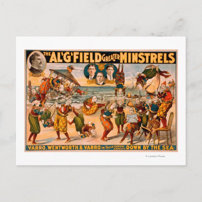 Greater Minstrels - Bunch of Clowns at the Beach Postcard (Front)